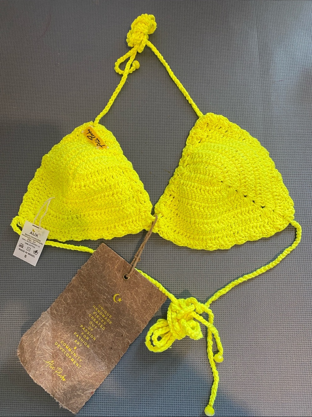 Alix pinho Neon Yellow  Crochet Triangle Bikini Top